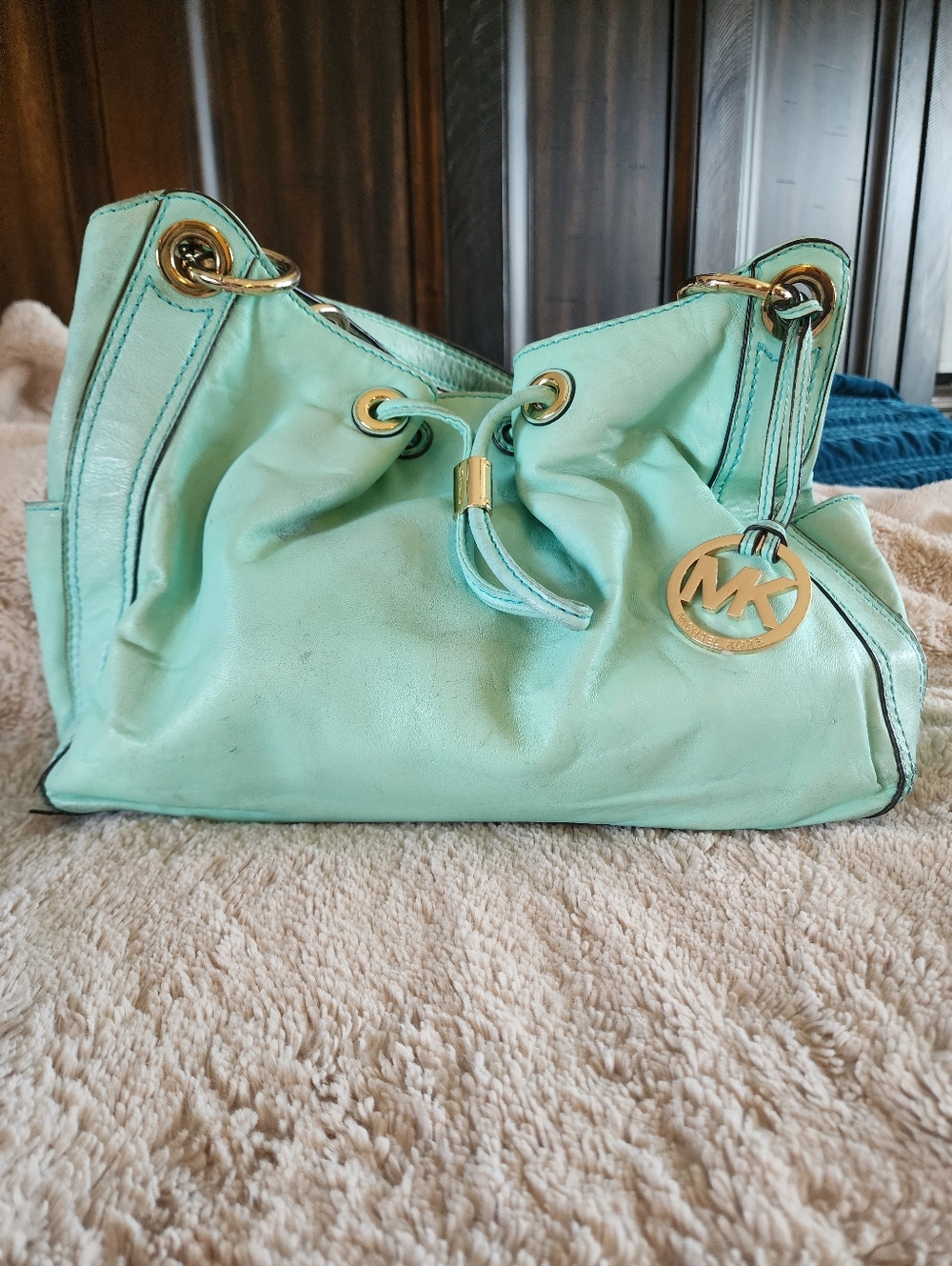 Michael Kors Mint Leather Drawstring Shoulder Bag